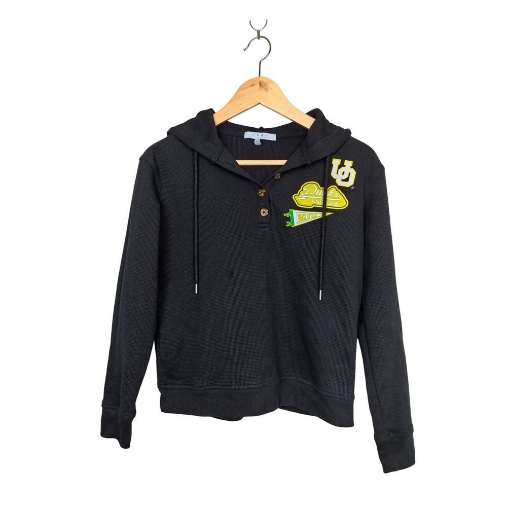 Oregon Ducks WEAR by Erin Andrews Black Waffle Knit Henley Hoodie Small